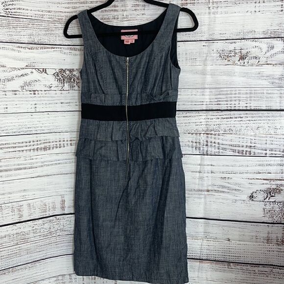 Phoebe couture Dress Womens size 2 sheath mini cotton Y2K Dark denim front Zip - Picture 3 of 9